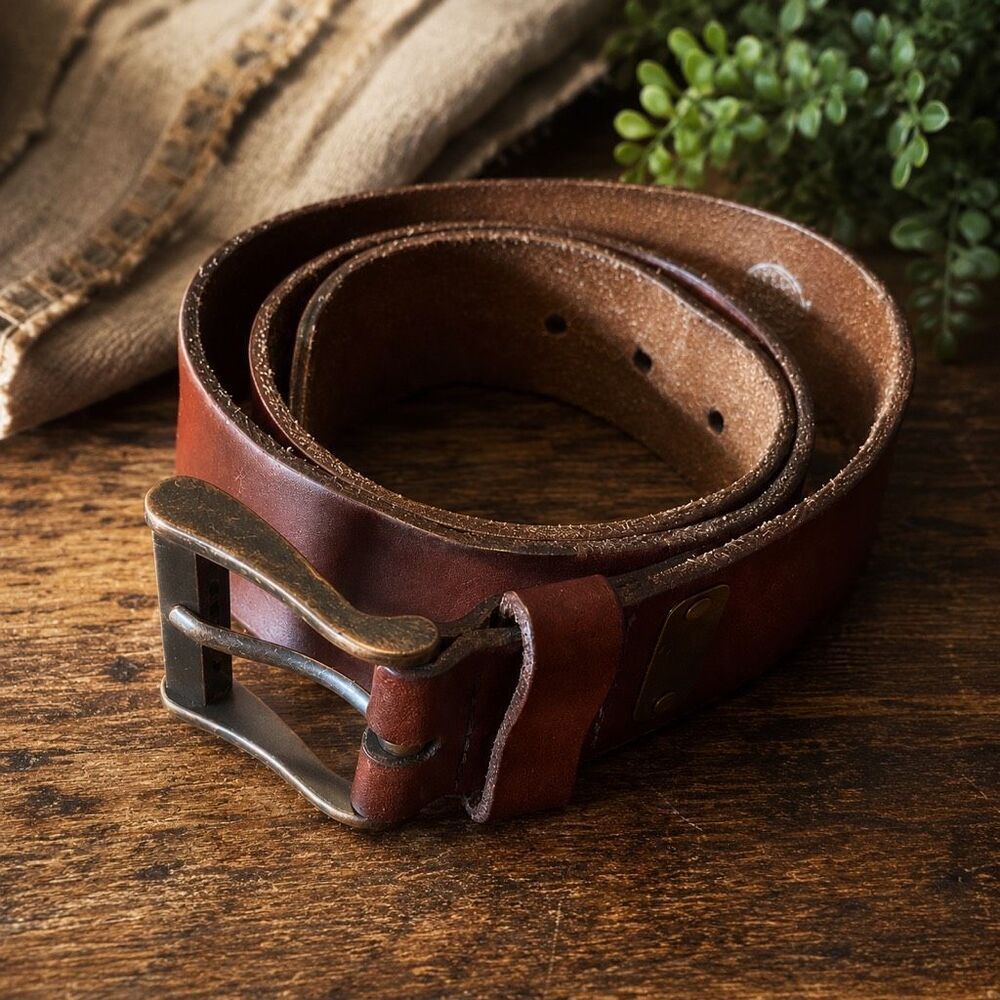 Fossil Men’s Brown Full Grain Cowhide Leather Belt Distressed Buckle Size 34